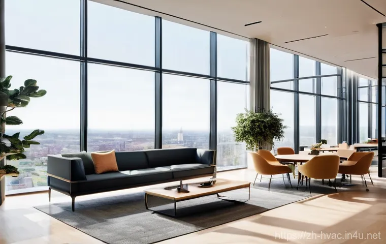 공조냉동기계와 스마트 HVAC 기술 - **Prompt 1: The Intelligent Urban Oasis**
    A wide, inviting view of a modern, eco-friendly office...