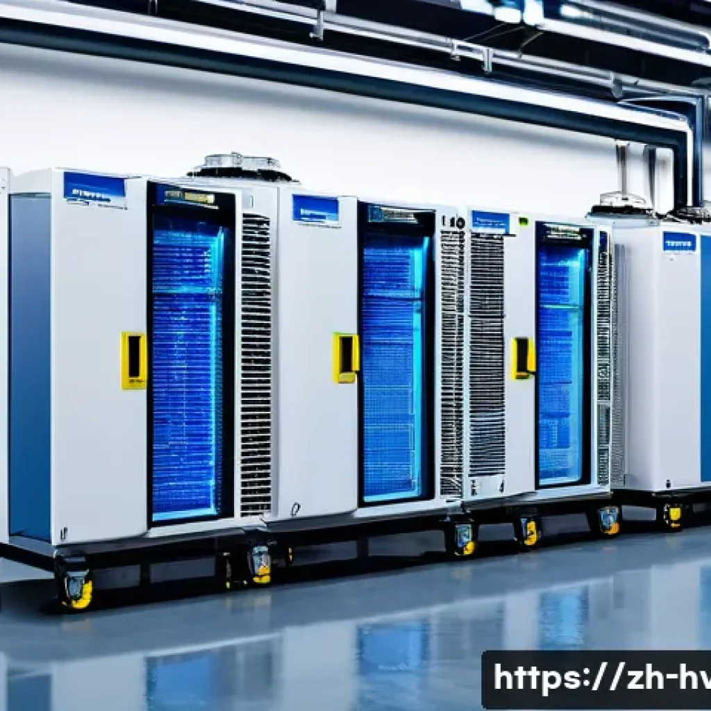 공조냉동기계 기술자와 최신 냉매 기술 - A detailed industrial refrigeration system room featuring modern chillers and compressors, equipped ...