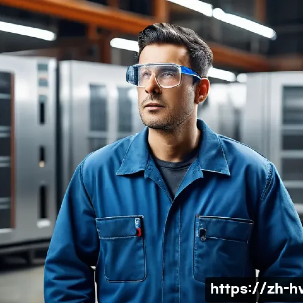 공조냉동기계기사의 필수 소프트 스킬 - A professional refrigeration mechanic attentively listening to a client in a modern industrial setti...