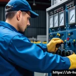 공조냉동기계기사와 관련된 공기업 취업 - A skilled HVAC technician wearing a clean, professional uniform and safety gloves, actively inspecti...